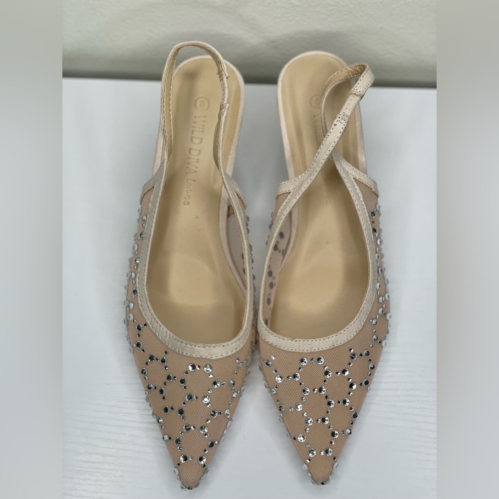Wild Diva Lounge Rhinestone Mesh Heels – Size 8 (2” Heel)
